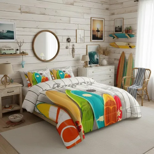 Vista 90 de Juego de ropa de cama Happy Camping de Homewish, tamaño individual, con diseño de osos cazadores y pinos, para niños, hombres, adultos, decoración