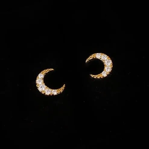 Vista 2 de Lindos aretes de tuerca de luna pequeña para mujer, aretes de boda de plata de ley 925 auténtica, aretes de oro para mujer