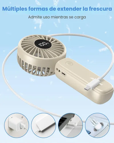 Vista 5 de AMACOOL Ventilador de mano plegable, ventiladores de mano recargables de 5000 mAh con potente refrigeración, 4 velocidades, pantalla LED, ventilador
