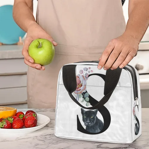 Vista 7 de Bolsa de almuerzo con inicial S, bonita bolsa de almuerzo aislada, reutilizable, para adultos, mujeres, hombres, trabajo, pesca, playa, picnic
