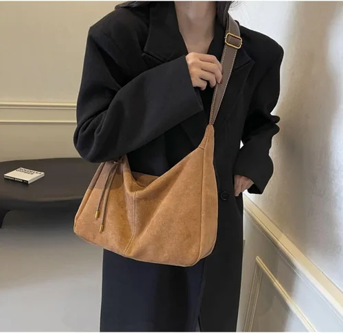 Vista 5 de Brown Retro Tote, Office Shoulder Bag, Travel Friendly Suede Purse