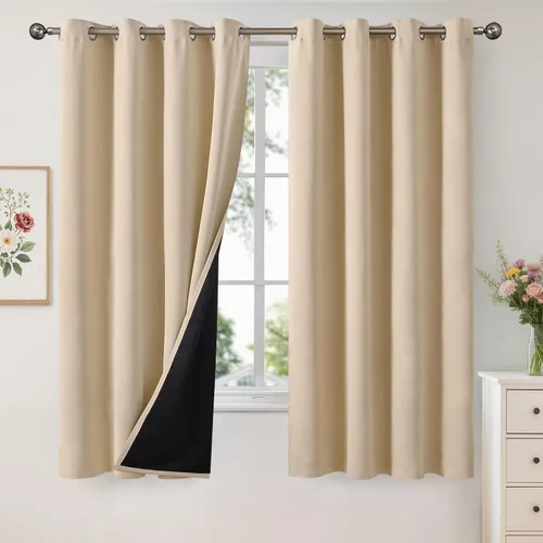 Vista 23 de YoungsTex - Cortinas 100% opacas para dormitorio, con aislamiento térmico y ojales, cortinas oscuras negras con capa pesada para ventana de sala