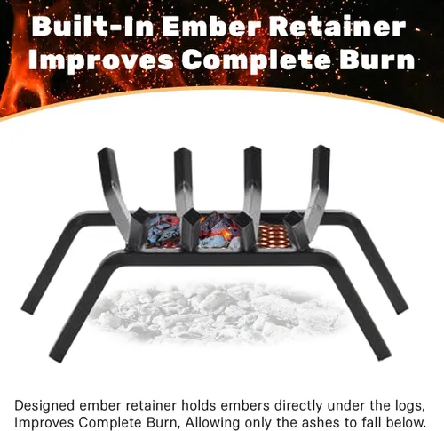 Vista 3 de Rejilla de acero resistente para chimenea con retenedor de brasas (18 pulgadas)