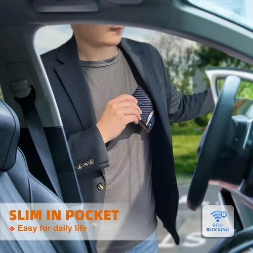 Vista 8 de KEMISANT Billetera para hombre para Airtag o uso estándar, cartera delgada con bolsillo frontal con 11 tarjetas con bloqueo RFID, sin agujeros