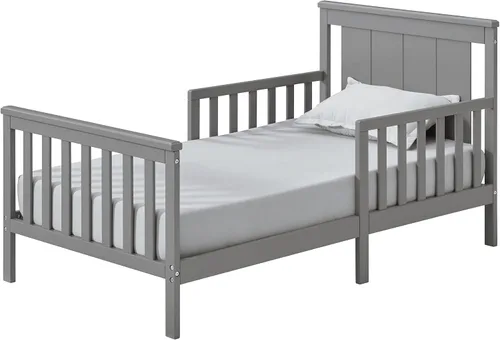 Vista 5 de Oxford Baby Lazio Cama infantil con estructura de madera con barandillas y línea recta, cabecero, color marrón espresso