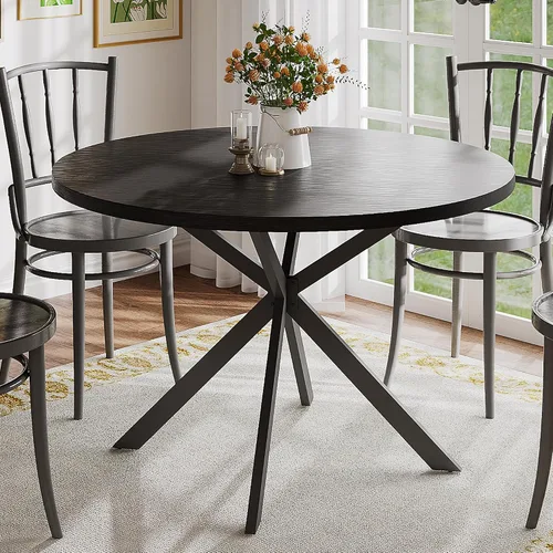 Vista 15 de Mesa de comedor redonda ChooChoo para 2, mesa de cocina de madera estilo granja, mesa de cena circular para cocina y comedor, espacio pequeño, 80