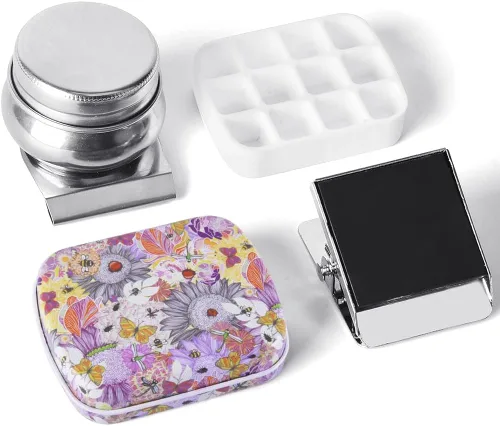 Vista 18 de Caja de estuche de acuarela portátil de mini lata de 12 pozos vacía con bandeja de mezcla de pintura es un pequeño kit de almacenamiento para viajes