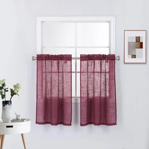 Vista 21 de Diamond Home Linens 2 paneles cortos con bolsillo para barra, filtrado de luz, de lino, texturizado, para ventanas pequeñas, 27 pulgadas de ancho x