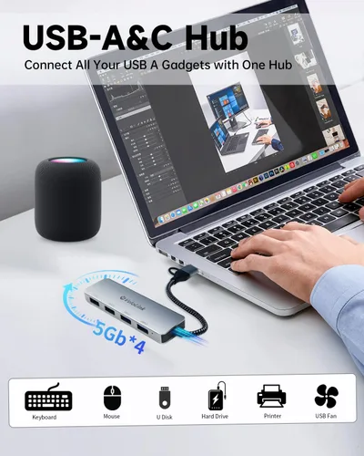 Vista 2 de Hub USB 3.0, adaptador multipuerto USB, concentrador extensor USB de 4 puertos, divisor USB para portátil/PC/MacBook/iPad Pro/iMac y más
