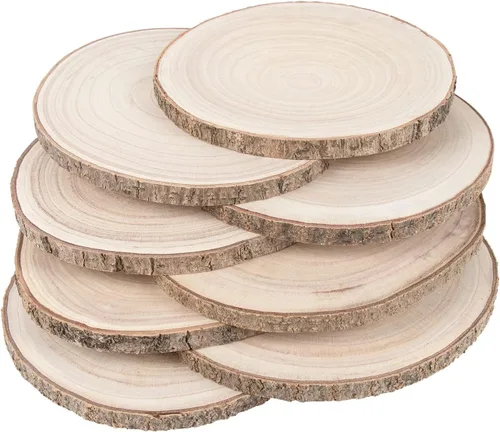 Vista 8 de Maputune 4 piezas de rodajas grandes de madera sin terminar de 7-8 pulgadas para centros de mesa, plato de madera rústica natural para manualidades
