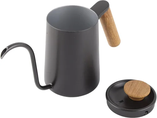 Vista 3 de Pour Over - Hervidor de café de 20.3 fl oz, mango de acero inoxidable, boquilla de cuello de cisne larga y estrecha (negro)