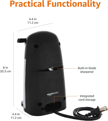 Vista 7 de Amazon Basics - Abrelatas eléctrico 3 en 1, abridor de botellas y afilador de cuchillos, con cuchilla de acero inoxidable, soporte magnético