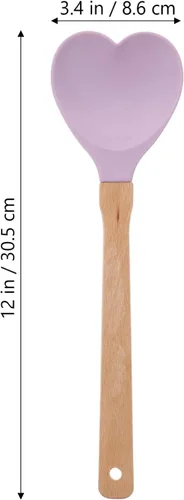 Vista 7 de HEMOTON Cuchara antiadherente Cuchara para el hogar Cuchara en forma de corazón de silicona Juego de madera de boda Cuchara de diseño ergonómico