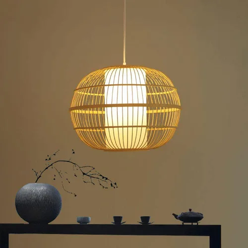 Vista 3 de Weaving Bamboo Pendant Light Medieval Lantern Lampshade Hollow Retro Chandeliers Ceiling Industrial Chandelier Lights Hanging Decorations Rustic