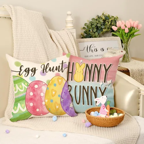 Vista 5 de GEEORY Happy Easter Eggs Hello Peeps - Juego de 4 fundas de almohada de 18 x 18 pulgadas, diseño de conejito de conejito con lunares, decoración