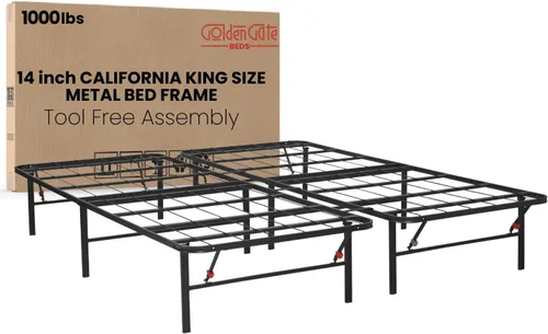 Vista 20 de Golden Gate Beds, base de cama de plataforma de metal, resistente, base de colchón de acero resistente, no necesita somier, fácil montaje, base Negro