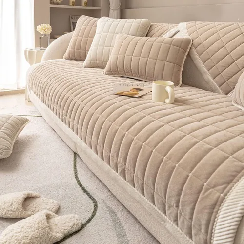 Vista 9 de vctops Funda de sofá acolchada de terciopelo con diseño de cuadros supersuave y antideslizante para sofá seccional, funda de sofá de estilo granja