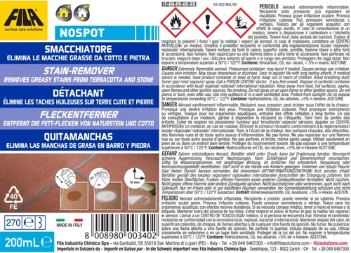 Vista 5 de FILA Surface Care solutions, NOSPOT, espray quitamanchas para hormigón, Klinker y piedra natural, elimina las manchas de grasa y aceite