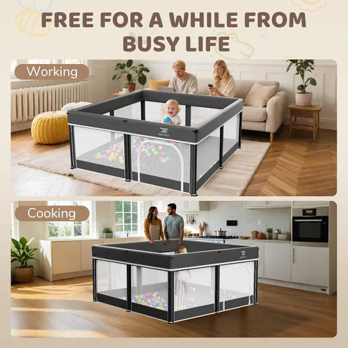Vista 4 de Corralito plegable para bebés con tapete – Patio de juegos de 50 x 50 pulgadas para bebés y niños pequeños – Corralito portátil para interiores