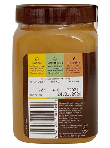 Vista 4 de Airborne (Nueva Zelanda) Miel de Manuka 70+ 500g / 1.1lbs