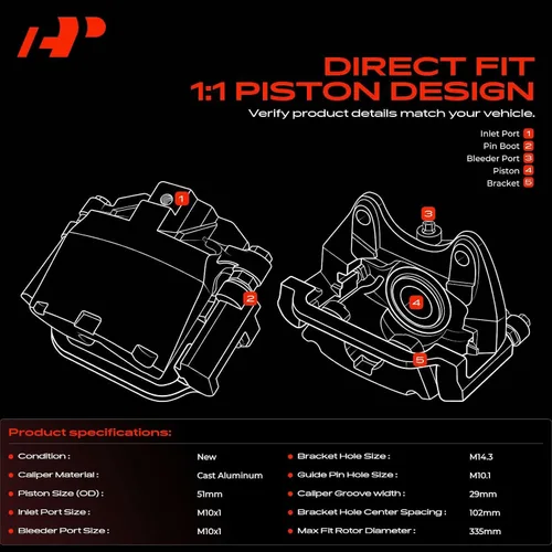 Vista 3 de A-Premium Conjunto de Pinza de Freno de Disco con Soporte Compatible con Modelos Selectos de Cadillac, Chevy y GMC - Escalade, Avalanche, Silverado
