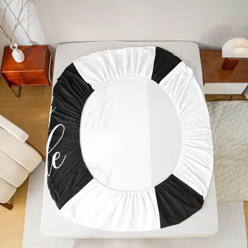 Vista 5 de Dog Side My Side - Juego de sábanas de tamaño Queen, color negro y blanco, sábana bajera ajustable para mujeres y hombres, sábanas románticas