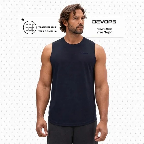 Vista 5 de DEVOPS - Paquete de 3 camisetas sin mangas para hombre, ajuste seco, para músculos, camiseta de entrenamiento Negro / Negro / Negro