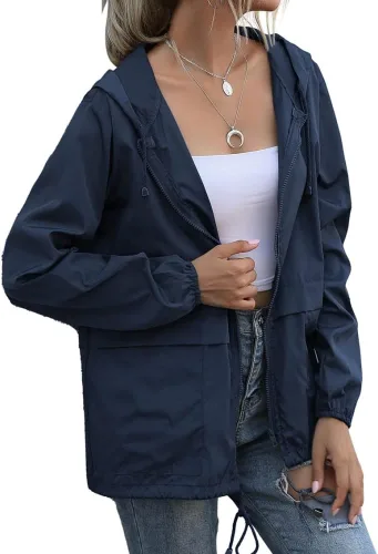 Vista 2 de Chaqueta casual para mujer, impermeable, ligera, con capucha, rompevientos, con bolsillos