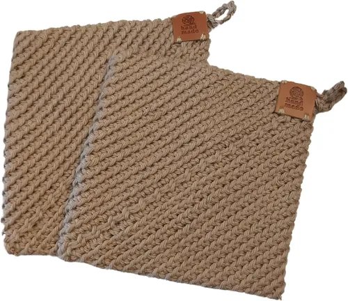 Vista 21 de Soportes para ollas de ganchillo hechos a mano, colección de color sólido, algodón de 6 x 6 pulgadas, resistentes al calor, doble capa, lazo