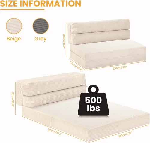 Vista 2 de Colchón Plegable Tamaño Twin, Sofá Cama Convertible 3 en 1, Sofá Cama Plegable, Sofá de Suelo, Sofá Lounge, Colchón para Dormir para Sala de Estar