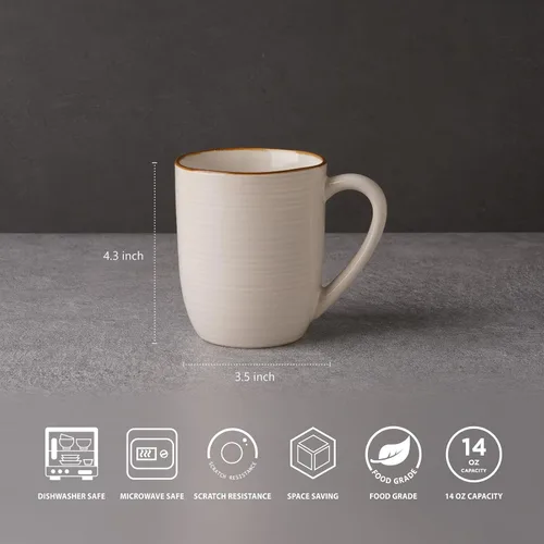 Vista 2 de famiware Tempus Juego de Tazas de Café de 4, Juego de Tazas de 14 oz, Tazas de Gres con Asa para Café, Té, Cacao, Leche, Capuchino, Apto para Blanco