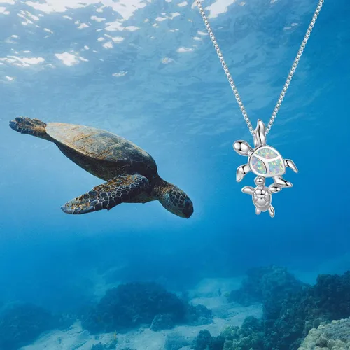 Vista 7 de Vanel Collar de tortuga, collar de plata de ley 925 con ópalo de tortuga marina para mujer, joyería de ópalo, regalo de tortuga marina para mamá