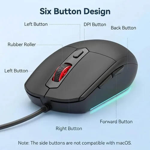 Vista 4 de Ratón USB C con cable, 6 botones tipo C, ratón óptico portátil, silencioso y cómodo, para laptop, Mac, MacBook, Android, PC