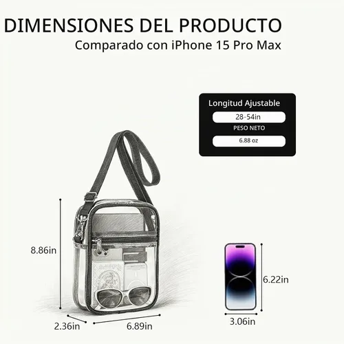 Vista 4 de Bolso cruzado transparente - Bolsa de asas transparente impermeable, bolsa transparente de PVC ligera de 0.012 in Negro