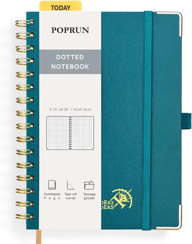 Vista 22 de POPRUN - Cuaderno de notas con espiral y puntos, diario A5 de 5.75" x 8.25", papel grueso de 120 gsm, 141 páginas numeradas, tapa dura para hombres