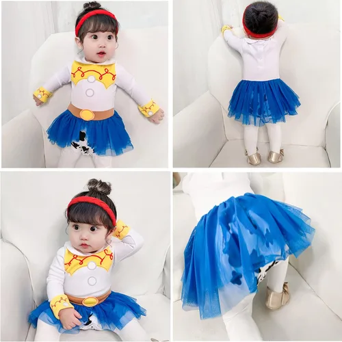 Vista 2 de AmzBarley Mameluco de princesa para bebé disfraz de Halloween con diadema traje de primer cumpleaños