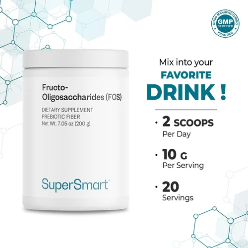 Vista 6 de Supersmart Fructo Oligosacáridos en polvo (prebióticos FOS) - Oligofructosa inulina - Suplemento de fibra Sin OMG y sin gluten - 7.05 oz