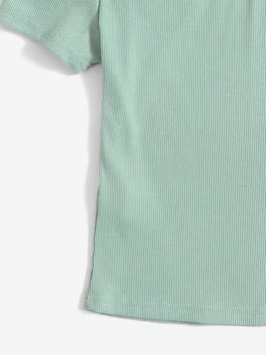 Vista 4 de SOLY HUX Girl's Cold Shoulder Short Sleeve Rib-Knit Crop Top Basic T Shirts