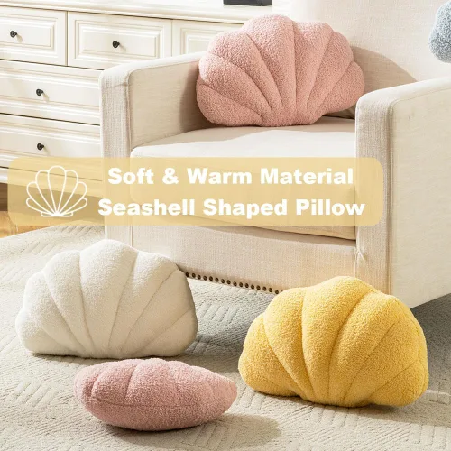 Vista 4 de XIAIJIA Almohada con forma de concha de mar, almohadas decorativas de conchas de mar azul para cama, almohada decorativa de felpa suave, decoración