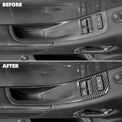 Vista 2 de Cubierta de interruptor de elevación de ventana de fibra de carbono Kit de ajuste de botón interior para Chevrolet Chevy Camaro 2010-2015