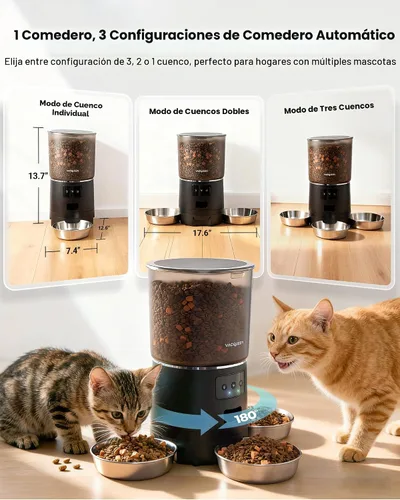 Vista 2 de Alimentador Automático para Gatos para 3 Gatos, Dispensador de Comida para Gatos de 6L/25 Tazas con Fuerte Sistema Anti-Atasco, Desecante de Doble
