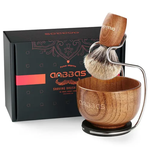 Vista 8 de Anbbas brocha de afeitar con pelo sintético de tejón y mango de madera, soporte y cuenco de afeitado de acero inoxidable, perfecto para afeitado