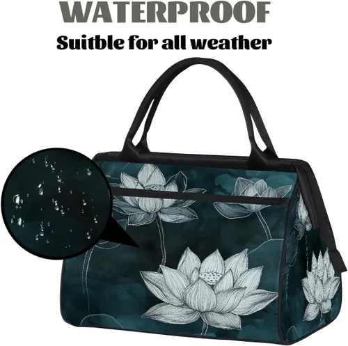 Vista 3 de Travel Duffel Bag Ink Lotus Gym Bags for Women Men, Lightweight Waterproof Weekender Overnight Bags Carry On Travel Tote Bag