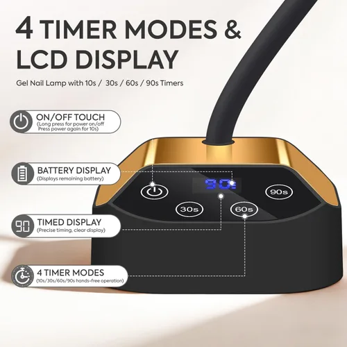Vista 7 de Lámpara de uñas UV: 36W Mini luz UV para esmalte de uñas de gel 50mW/cm² Luz LED recargable de uñas de cuello de cisne Secador de uñas con 12 LED, 4