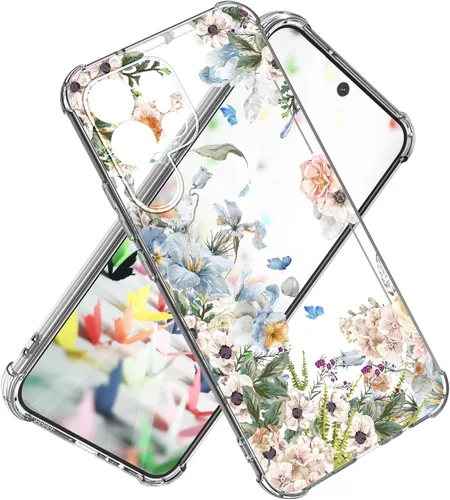 Vista 22 de Funda para Samsung Galaxy S23 FE con protector de pantalla, suave, a prueba de golpes, transparente, floral, funda protectora para mujer, diseño