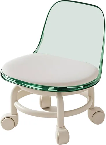 Vista 12 de Silla de polea de acrílico, taburete bajo con polea de respaldo, taburete ergonómico bajo para limpieza del hogar, taburetes de oficina, lavandería