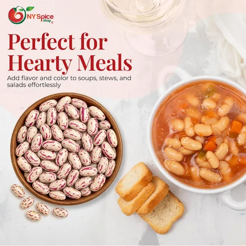 Vista 5 de NY Spice Shop Frijoles secos de arándano - Frijoles Borlotti secos de 1.5 libras - Frijoles romanos - Frijoles de arándano romano naturales
