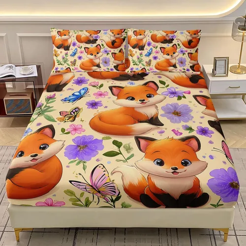Vista 29 de AILONEN Lovely Bear - Juego de sábanas bajeras tamaño Queen, juego de ropa de cama con pajarita de dibujos animados para niños y niñas, sábana