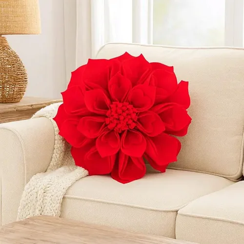 Vista 8 de Fennco Styles Funda de almohada decorativa de pétalos en forma de corazón 3D hecha a mano de 16 pulgadas, redonda, funda de almohada floral