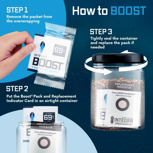 Vista 5 de Integra Boost Paquete de control de humedad de 2 vías, conserva el sabor y controla la humedad al 69% de RH, absorbente de humedad para hierbas